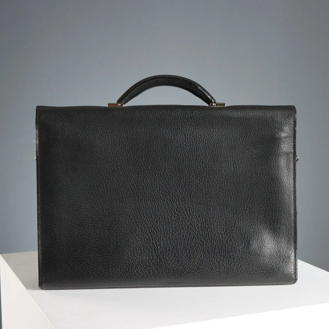 Valextra Black Leather Document Briefcase Vintage Italy 1980s-1990s