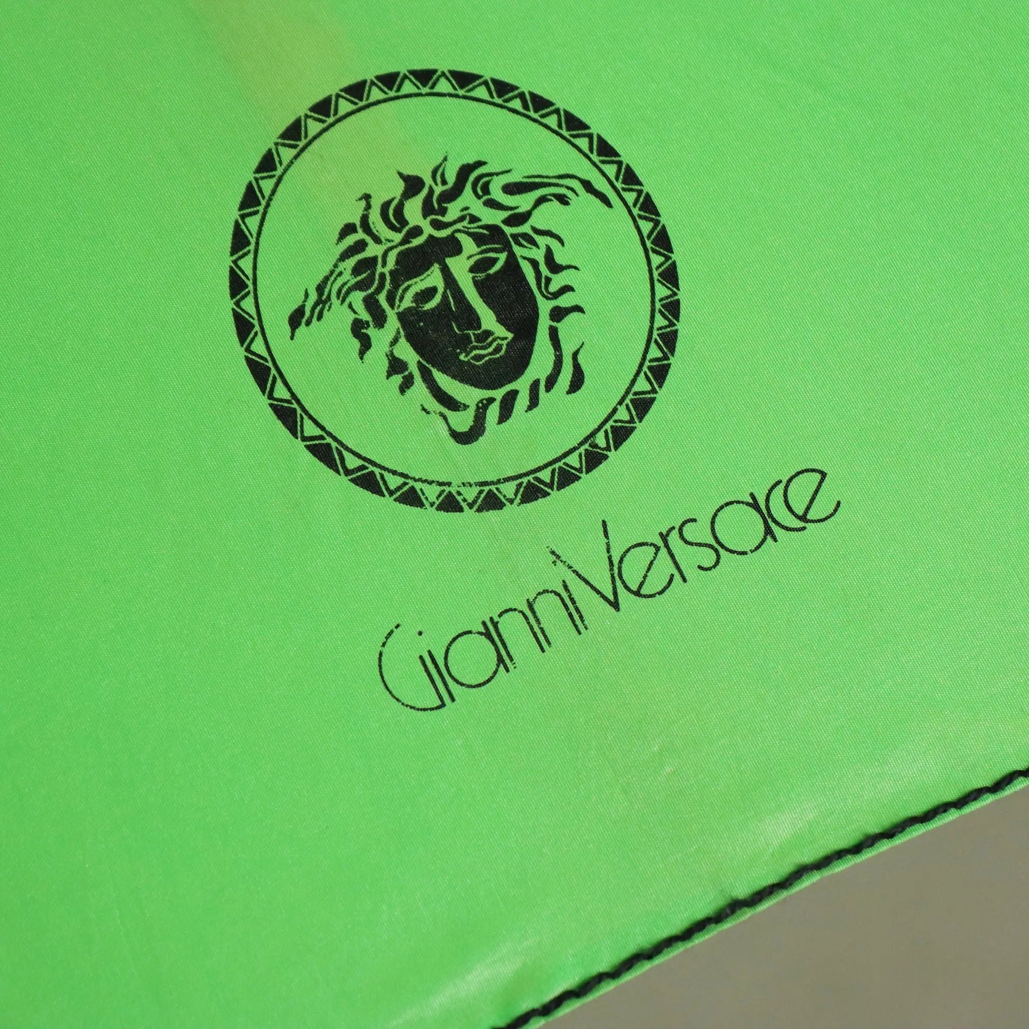 Versace Vintage Umbrella Neon Green with Monogram Italy 1980s 