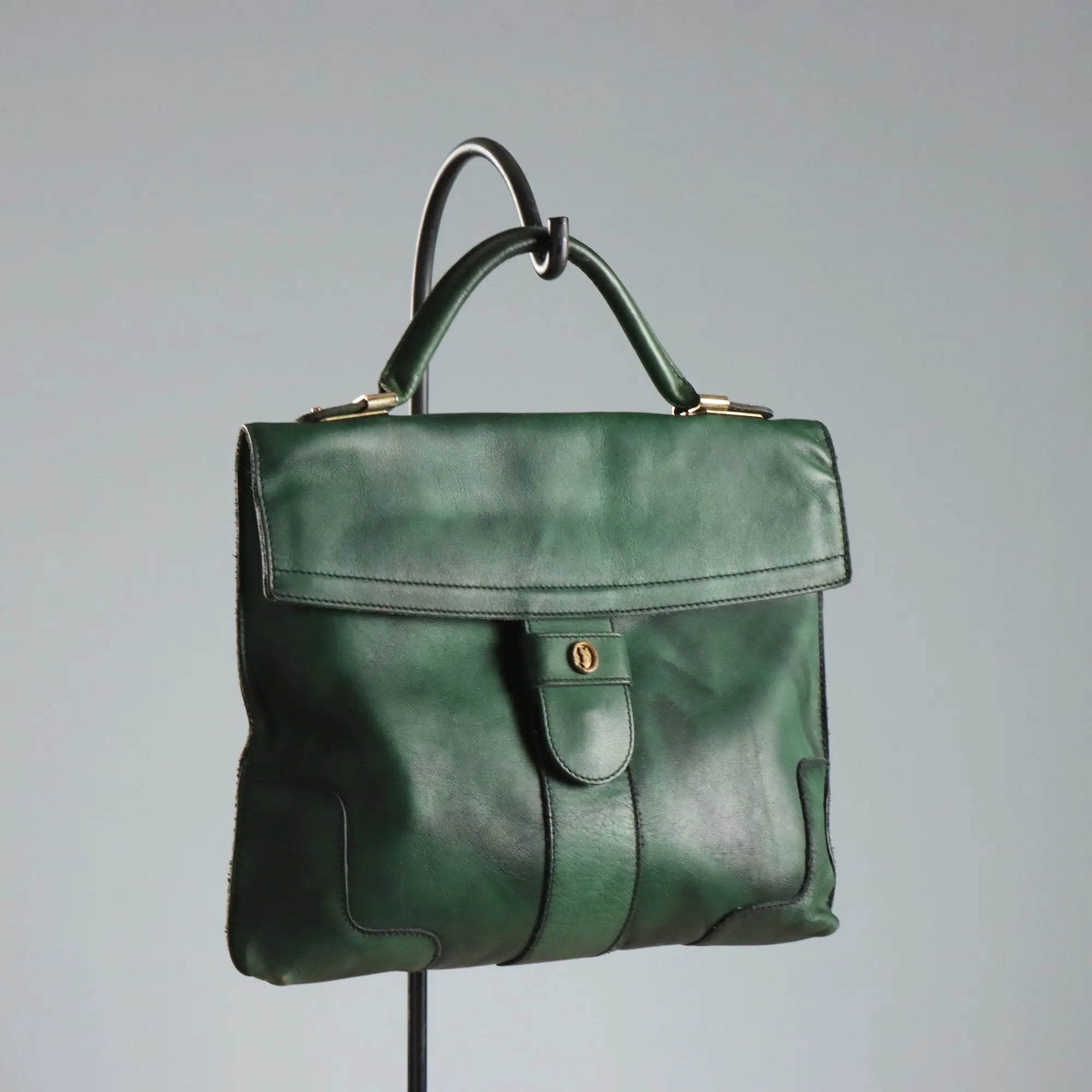 Goldpfeil Forest Green Leather Handbag Germany 1980s-1990s