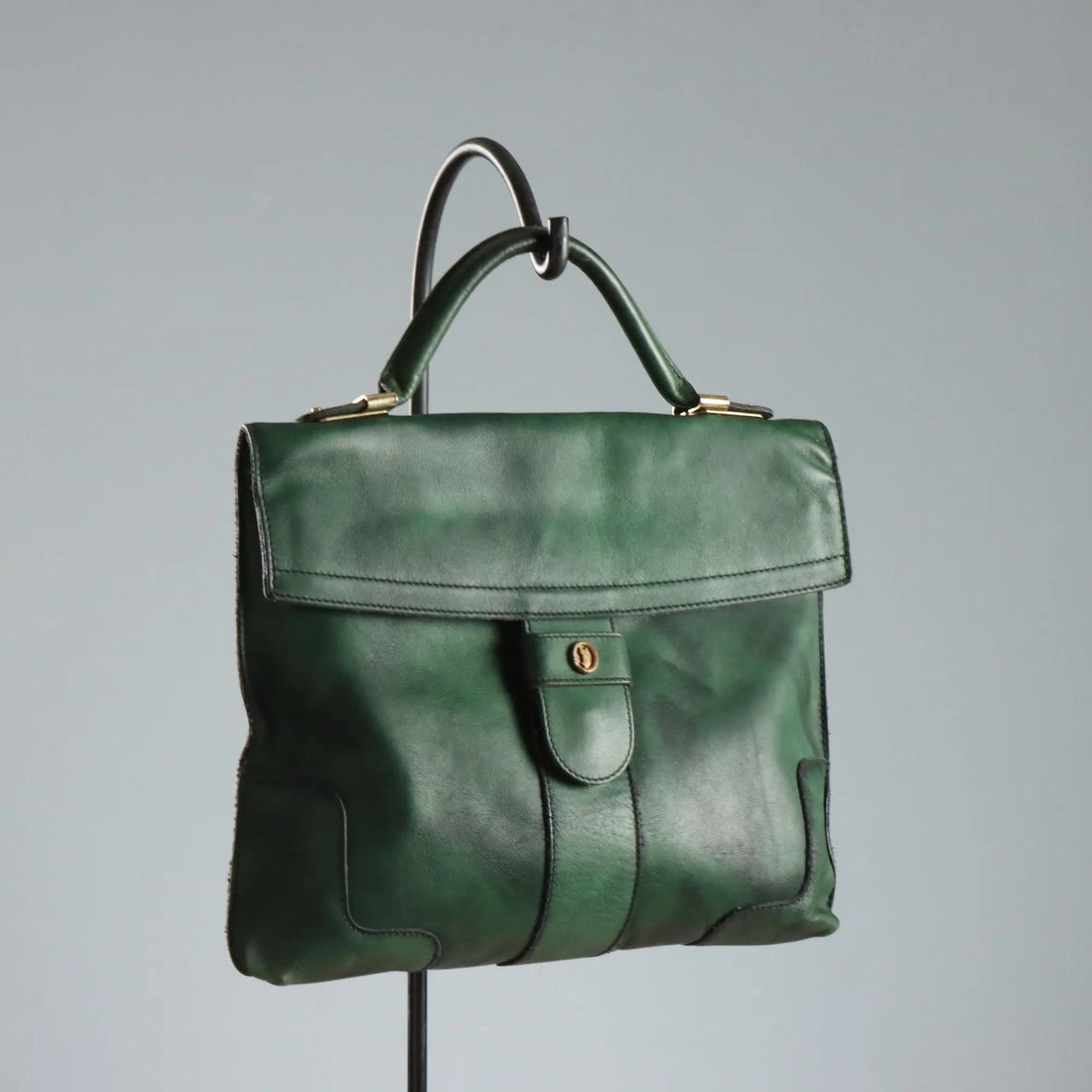 Goldpfeil Forest Green Leather Handbag Germany 1980s-1990s