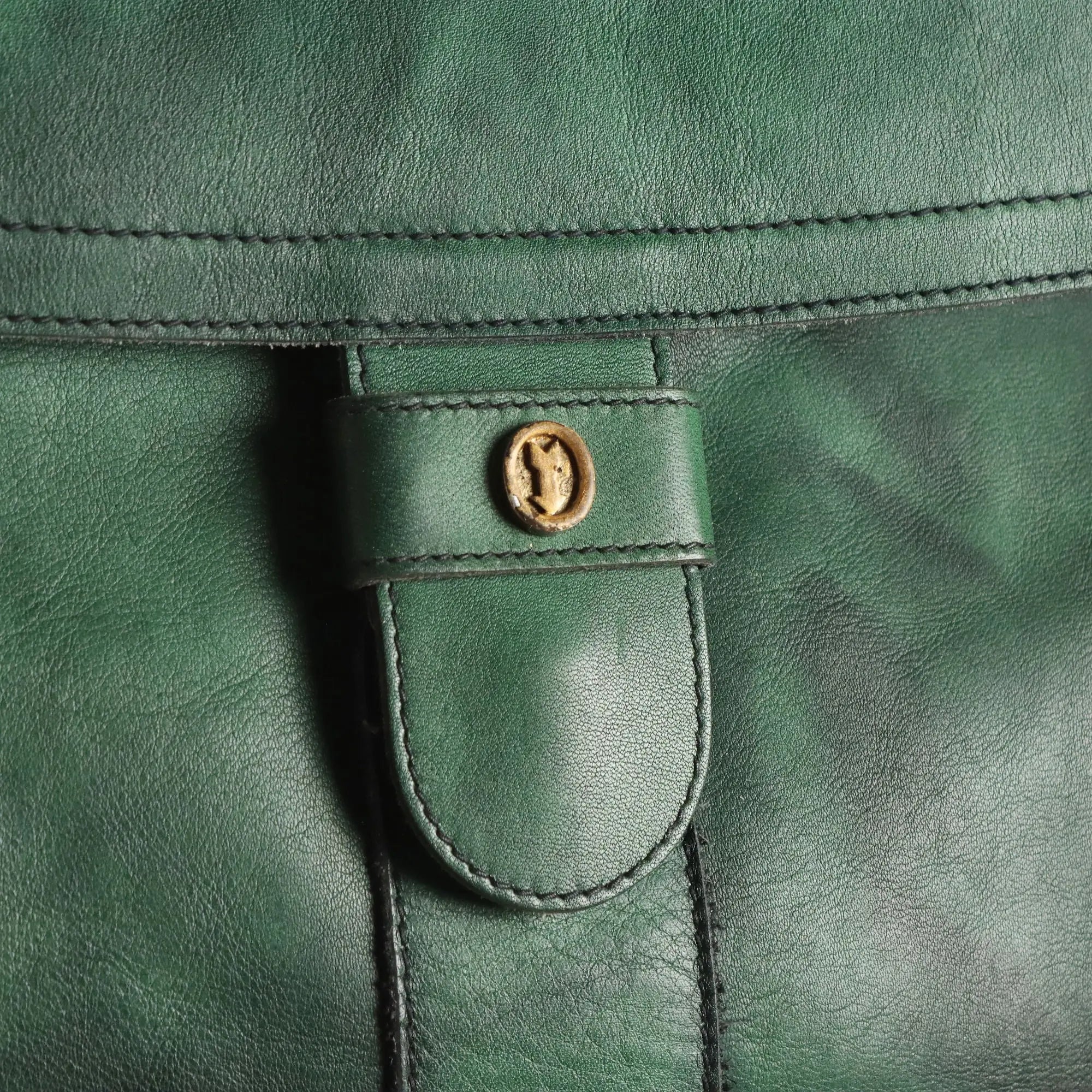 Goldpfeil Forest Green Leather Handbag Germany 1980s-1990s