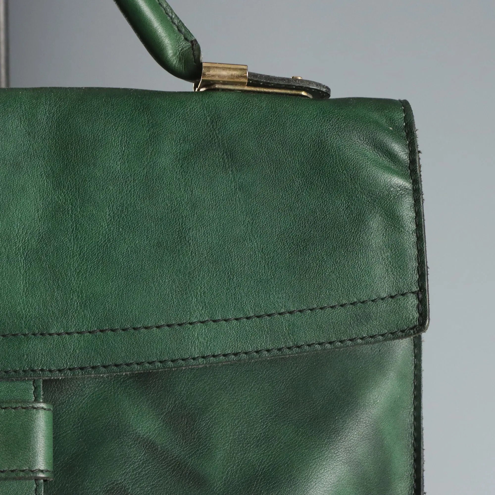 Goldpfeil Forest Green Leather Handbag Germany 1980s-1990s