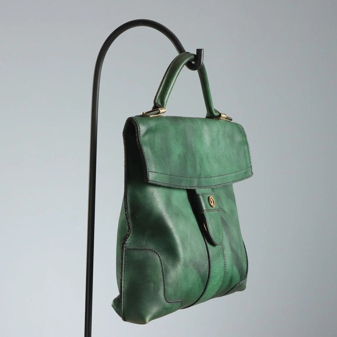 Goldpfeil Forest Green Leather Handbag Germany 1980s-1990s