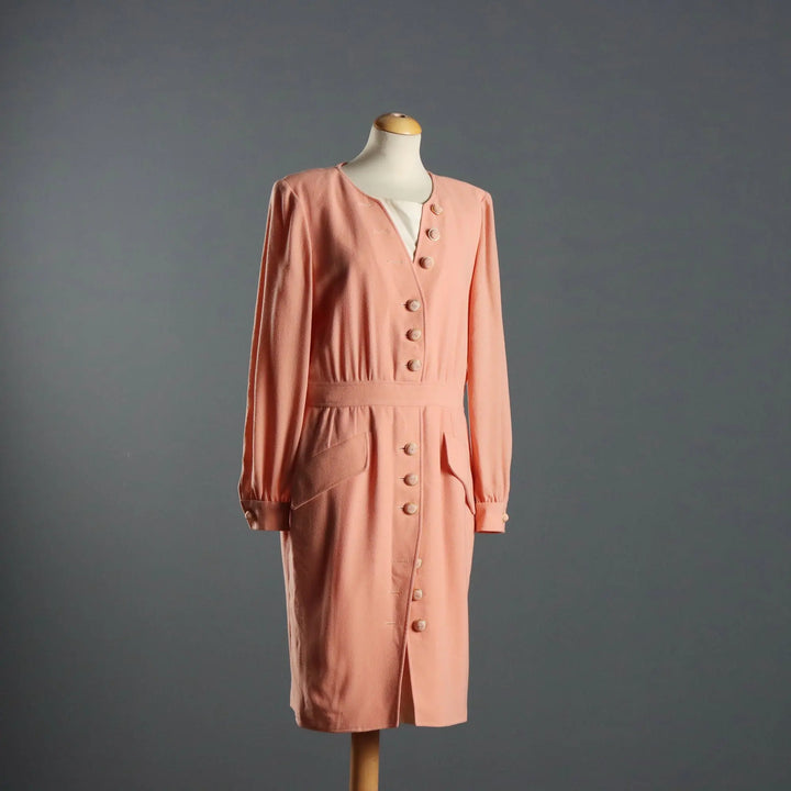 Valentino Chemisier Dress Wool UK Size 12 Italy 1980s