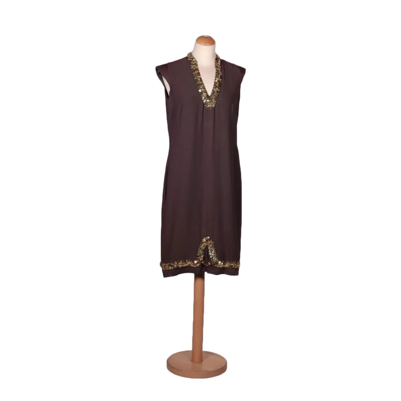 Vintage Brown Silk Dress With Sequins Size 14 Italy 1960s-1970s - Size L/XL | Clothing & House Linens | Vintage