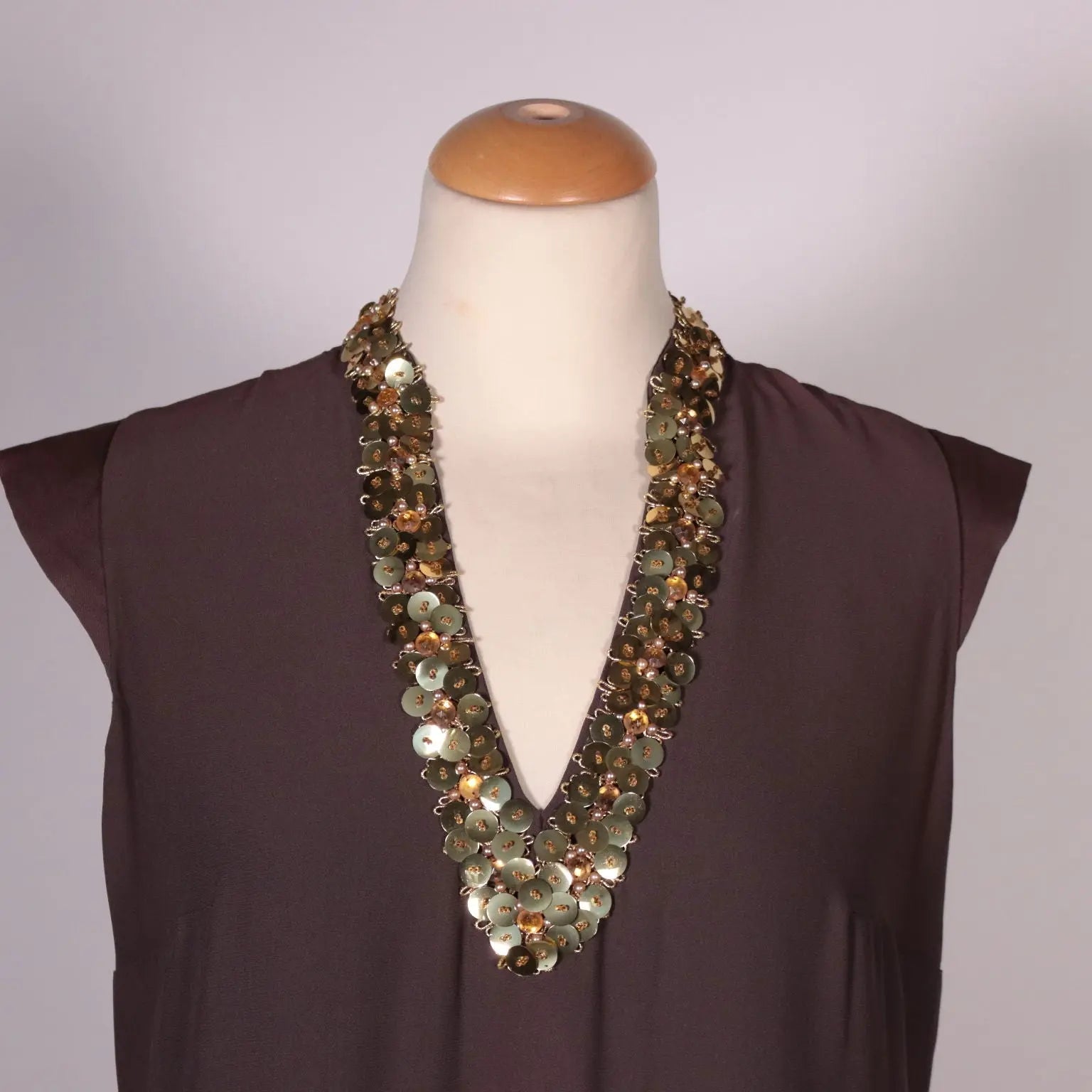 Vintage Brown Silk Dress With Sequins Size 14 Italy 1960s-1970s - Size L/XL | Clothing & House Linens | Vintage