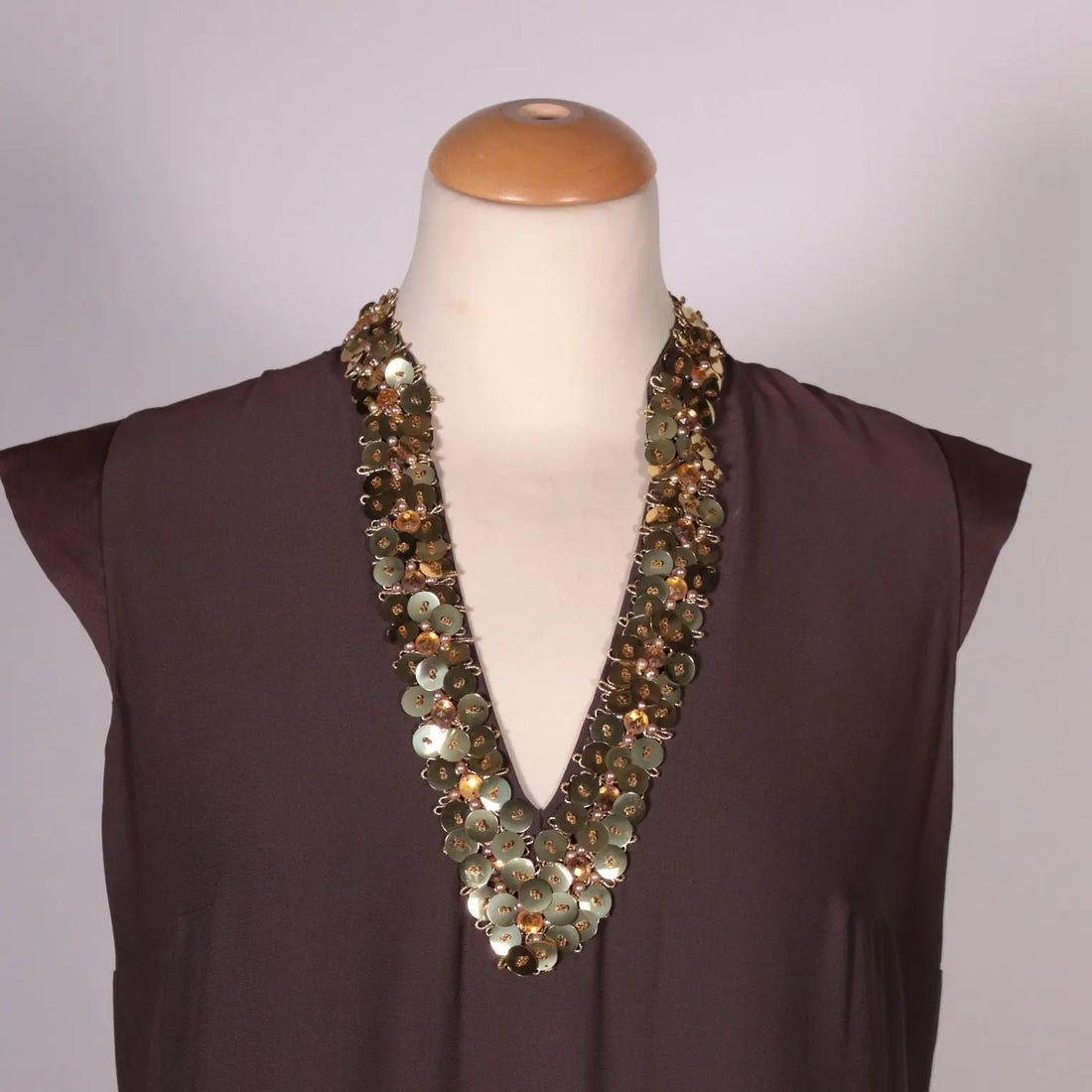 Vintage Brown Silk Dress With Sequins Size 14 Italy 1960s-1970s - Size L/XL | Clothing & House Linens | Vintage