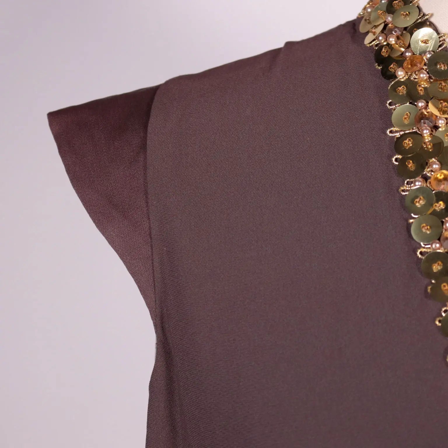 Vintage Brown Silk Dress With Sequins Size 14 Italy 1960s-1970s - Size L/XL | Clothing & House Linens | Vintage