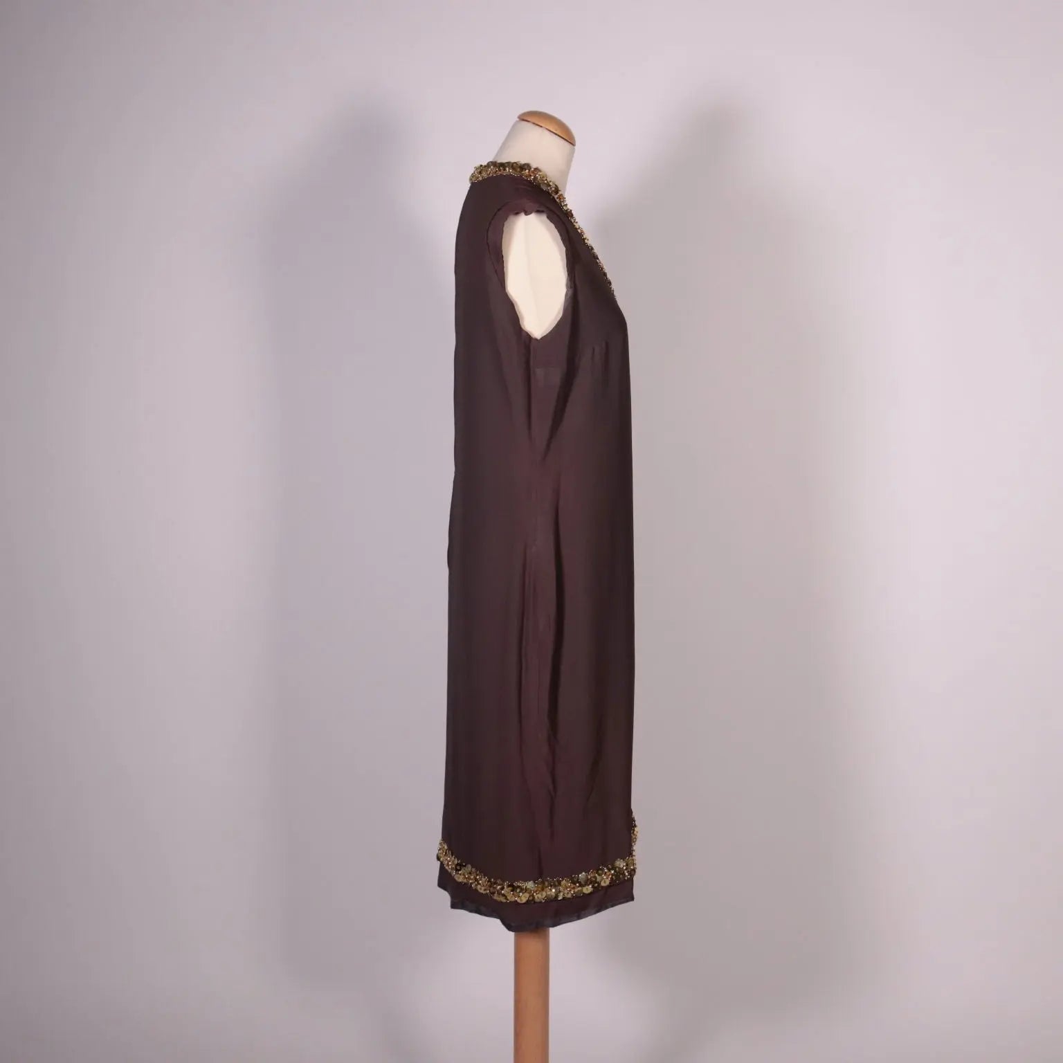 Vintage Brown Silk Dress With Sequins Size 14 Italy 1960s-1970s - Size L/XL | Clothing & House Linens | Vintage