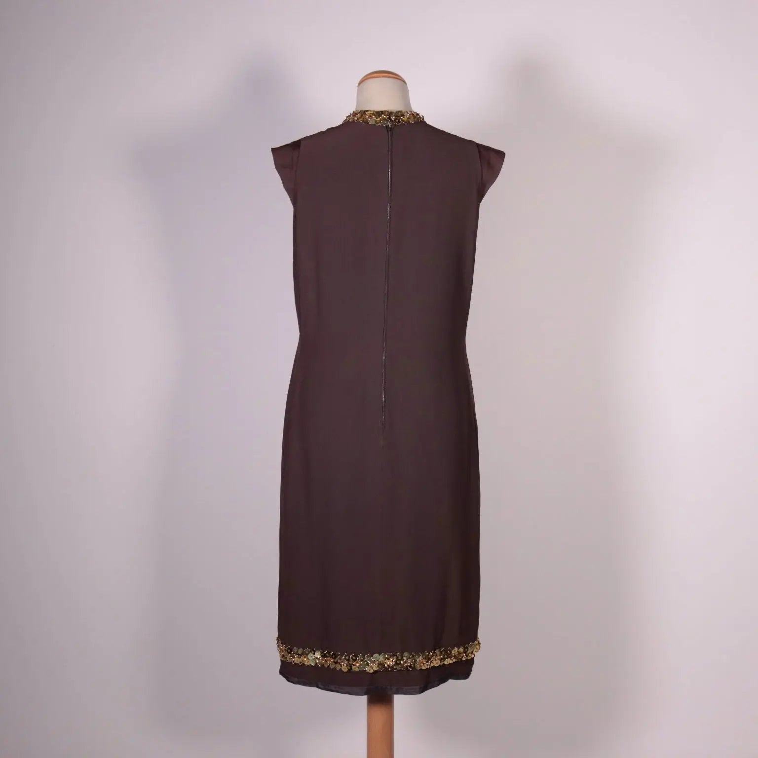 Vintage Brown Silk Dress With Sequins Size 14 Italy 1960s-1970s - Size L/XL | Clothing & House Linens | Vintage