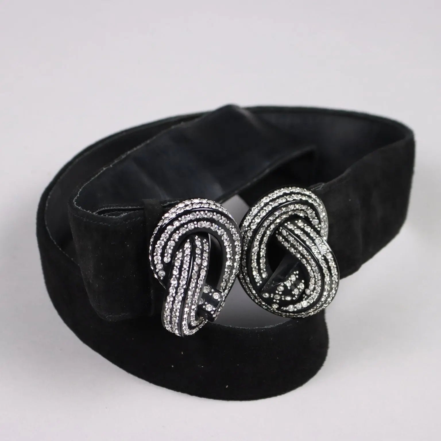 Vintage Black Belt Rhinestones Leather Suède Plastic Buckle 1980s | Clothing & House Linens | Vintage