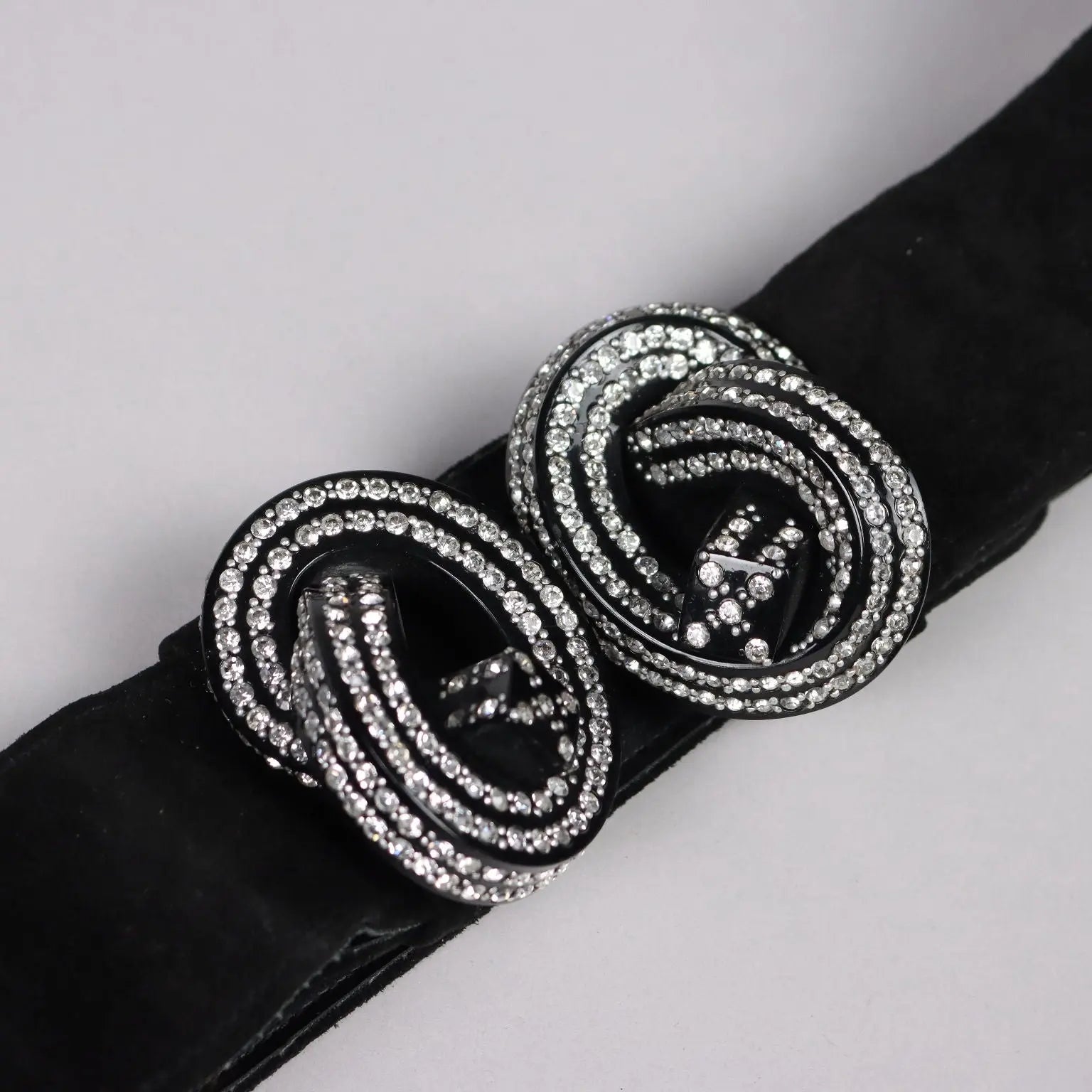 Vintage Black Belt Rhinestones Leather Suède Plastic Buckle 1980s | Clothing & House Linens | Vintage