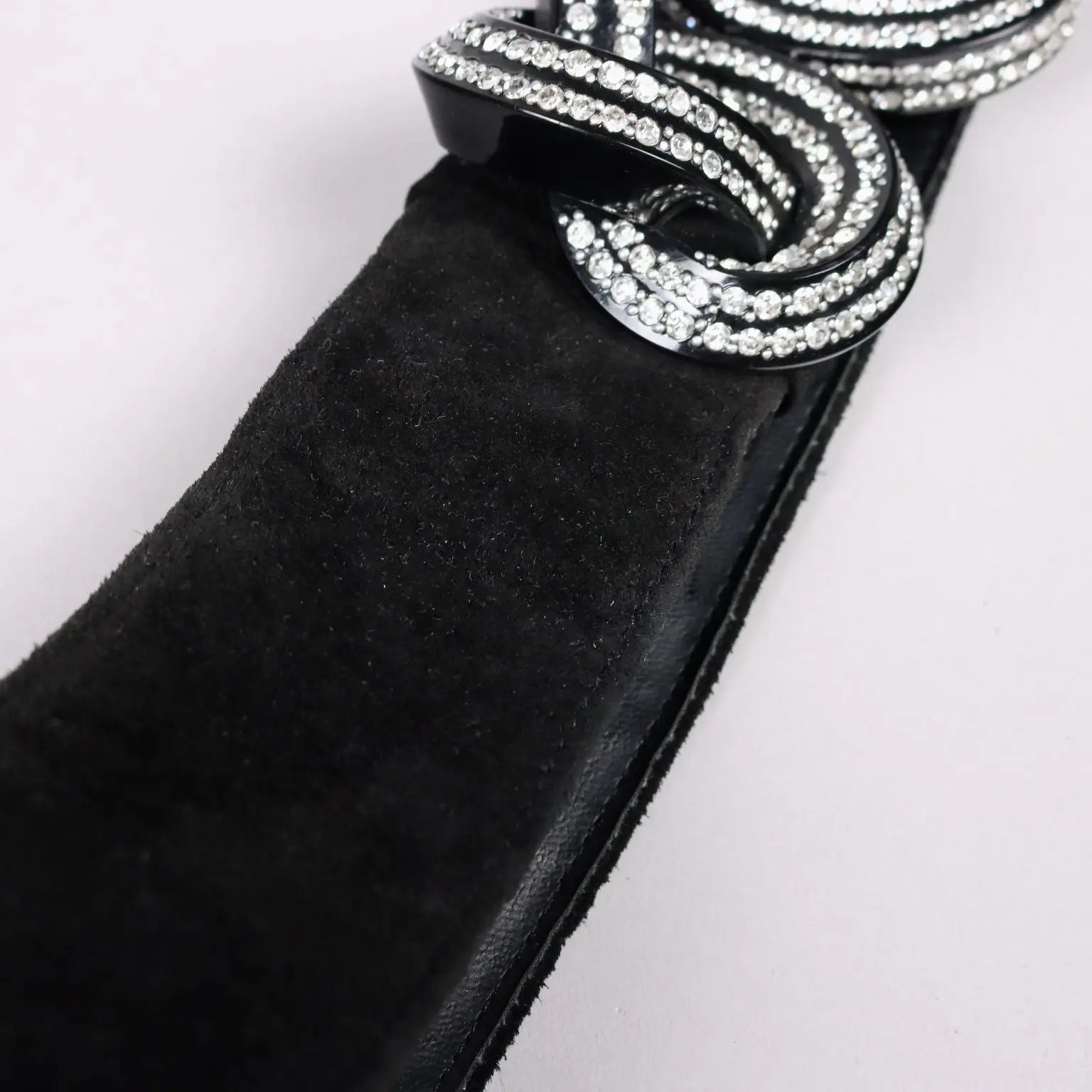 Vintage Black Belt Rhinestones Leather Suède Plastic Buckle 1980s | Clothing & House Linens | Vintage