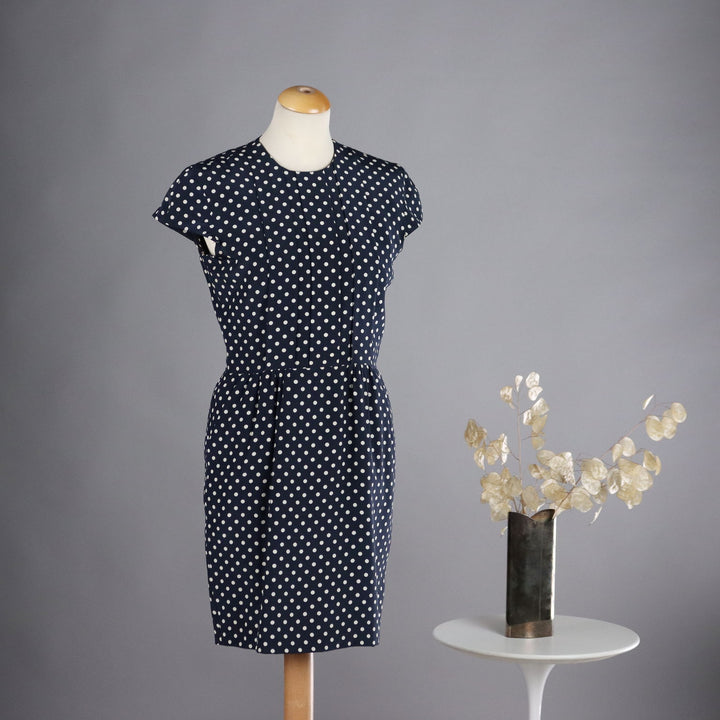 Vintage Dress by Pinuccia Botondi Size 6 1990s Blue Silk White Dots - Size 6 | Clothing & House Linens  Vintage
