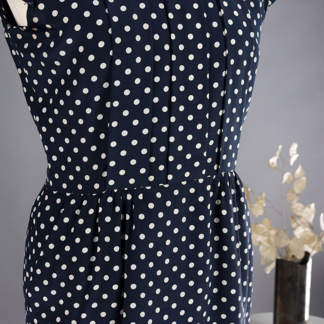 Vintage Dress by Pinuccia Botondi Size 6 1990s Blue Silk White Dots - Size 6 | Clothing & House Linens  Vintage