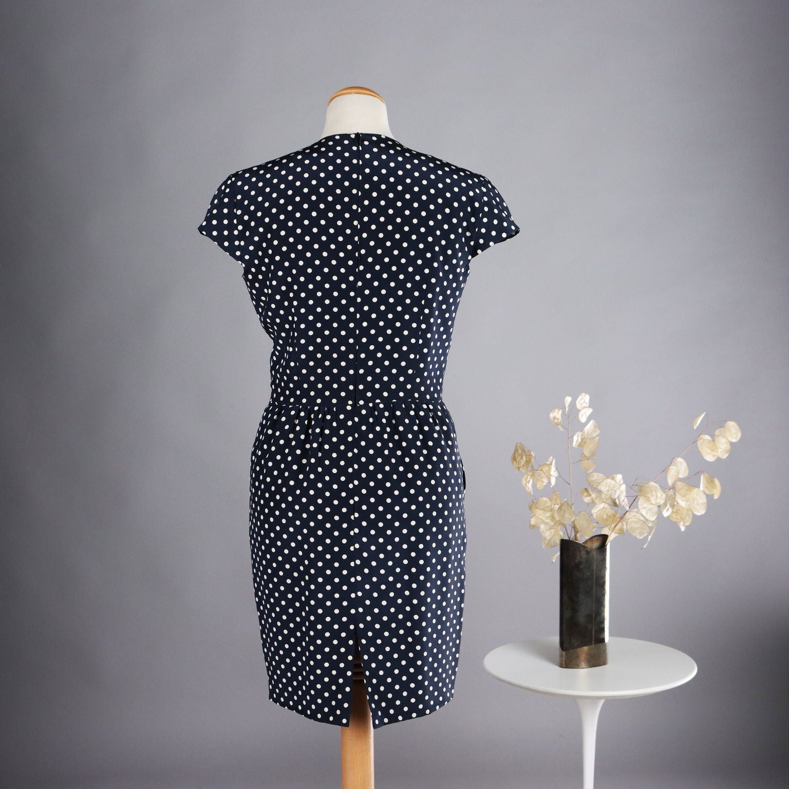 Vintage Dress by Pinuccia Botondi Size 6 1990s Blue Silk White Dots - Size 6 | Clothing & House Linens  Vintage