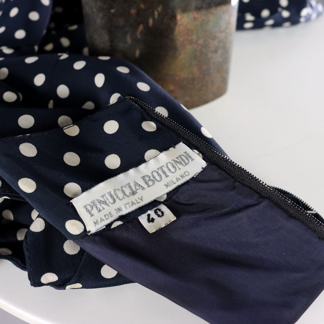Vintage Dress by Pinuccia Botondi Size 6 1990s Blue Silk White Dots - Size 6 | Clothing & House Linens  Vintage