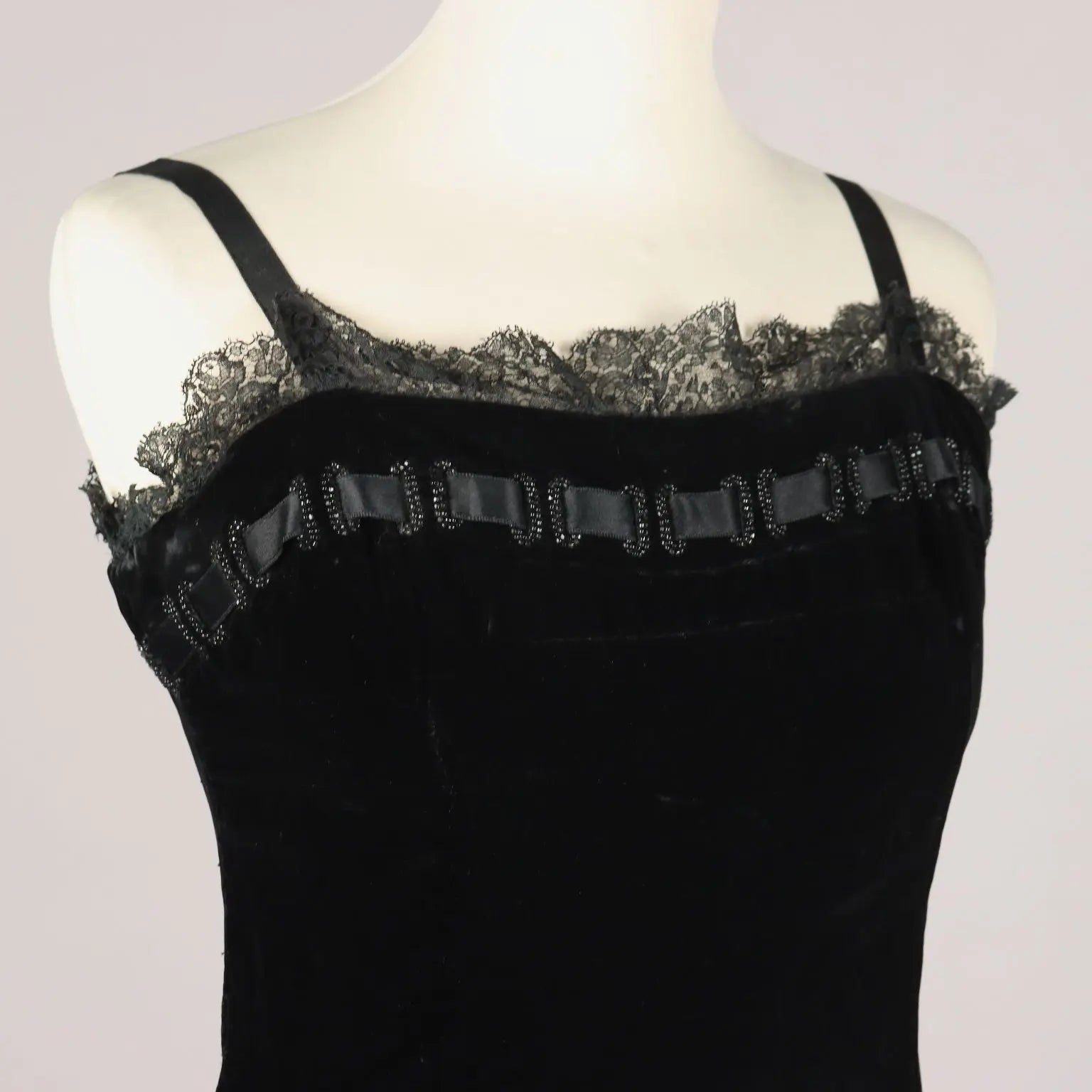 Vintage Black Velvet Dress with Beads UK Size 14 Italy - UK Size 14 | Clothing & House Linens | Vintage