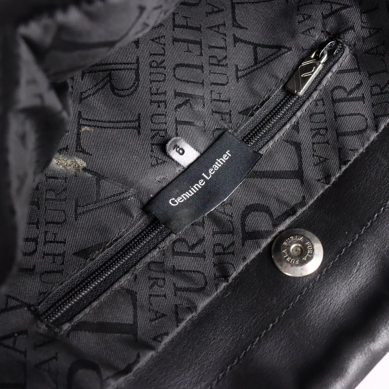 Vintage Furla Bag Black Leather Cord Handles Italy