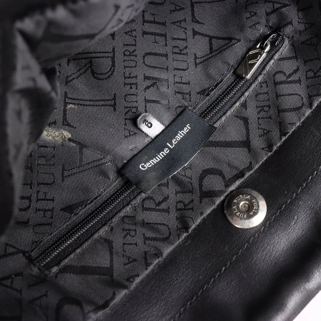 Vintage Furla Bag Black Leather Cord Handles Italy