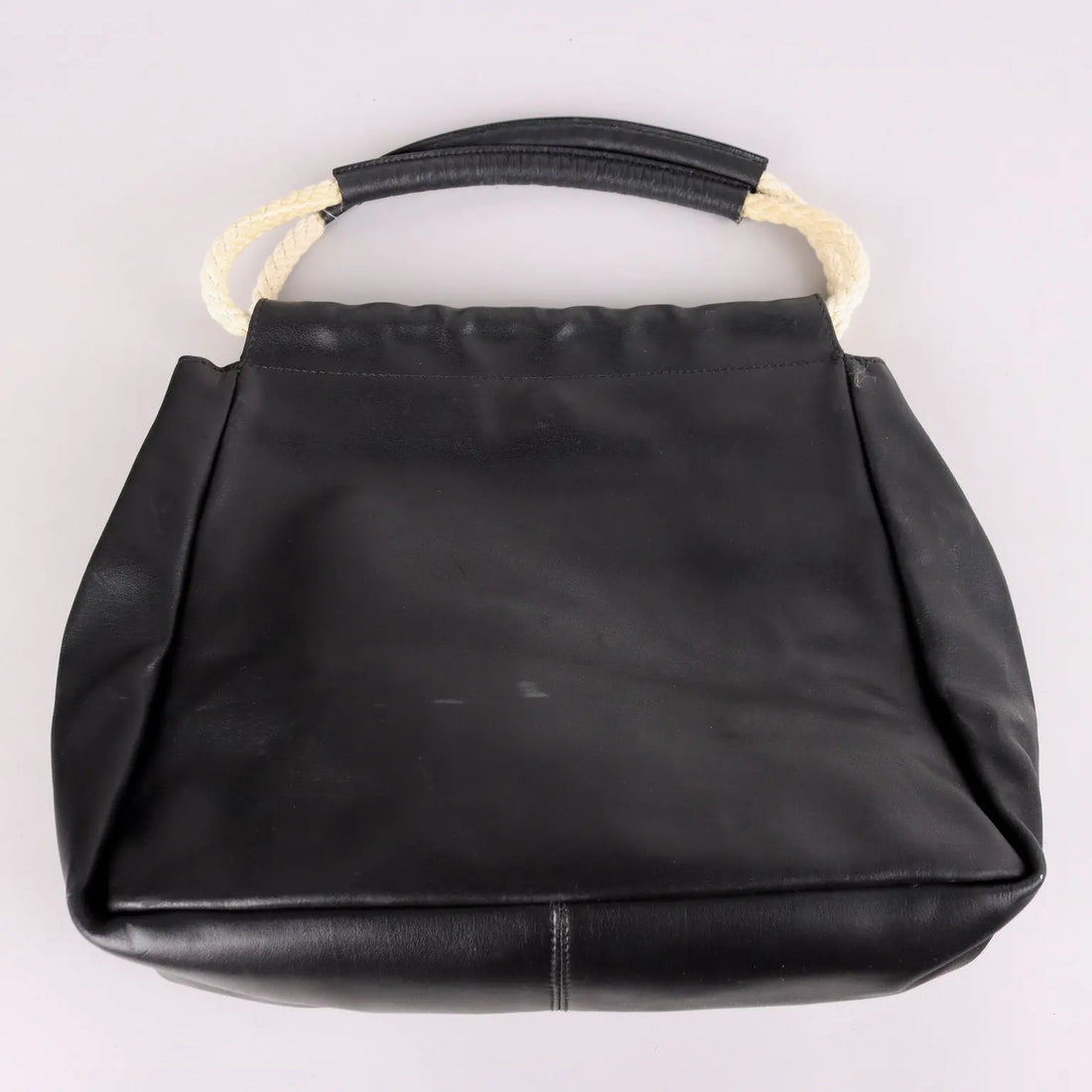 Vintage Furla Bag Black Leather Cord Handles Italy