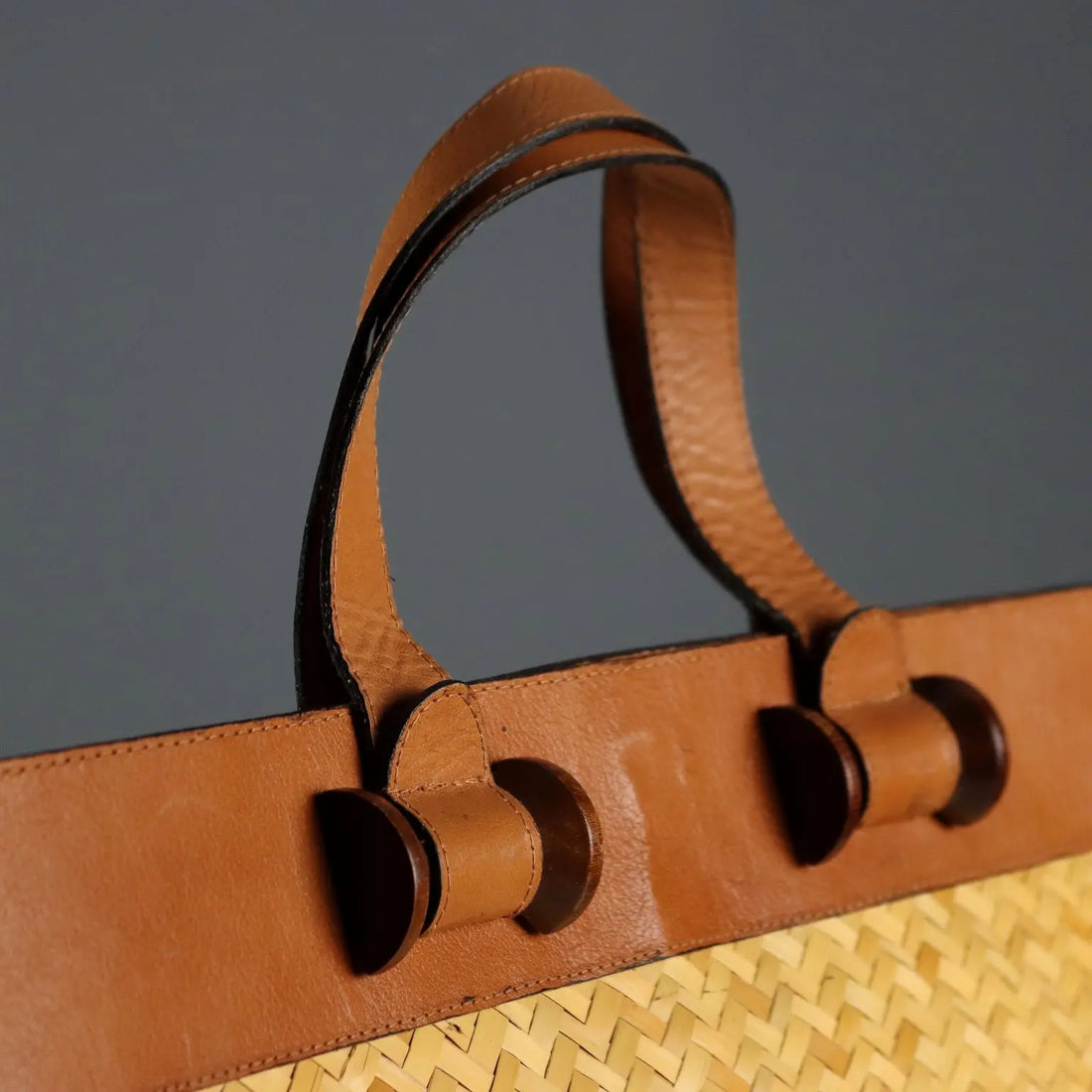 Vintage Handbag Leather Straw Wooden Details Italy 1950s | Clothing & House Linens | Vintage