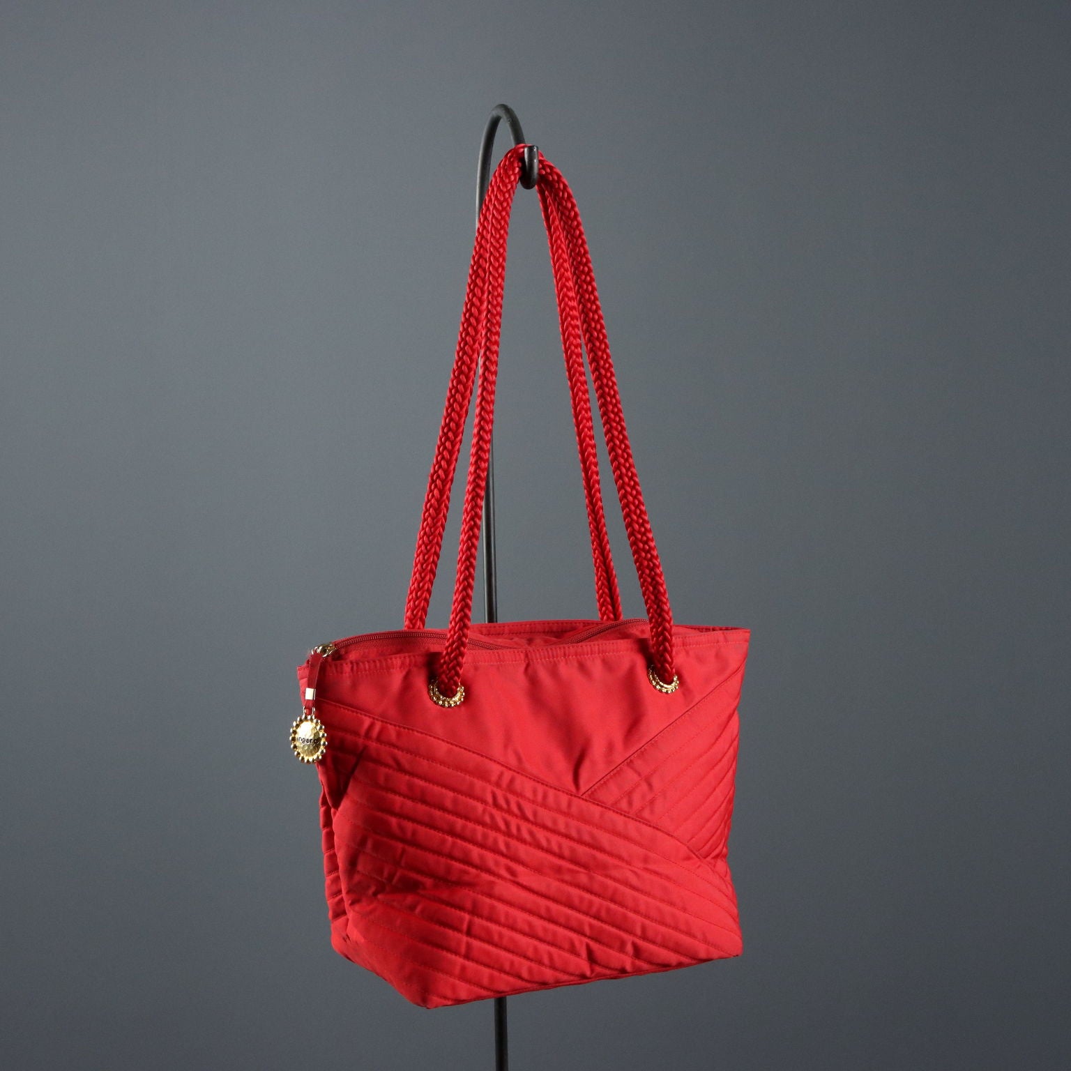 Vintage Ungaro Bag Red Fabric Gilded Metal France 1980s-1990s