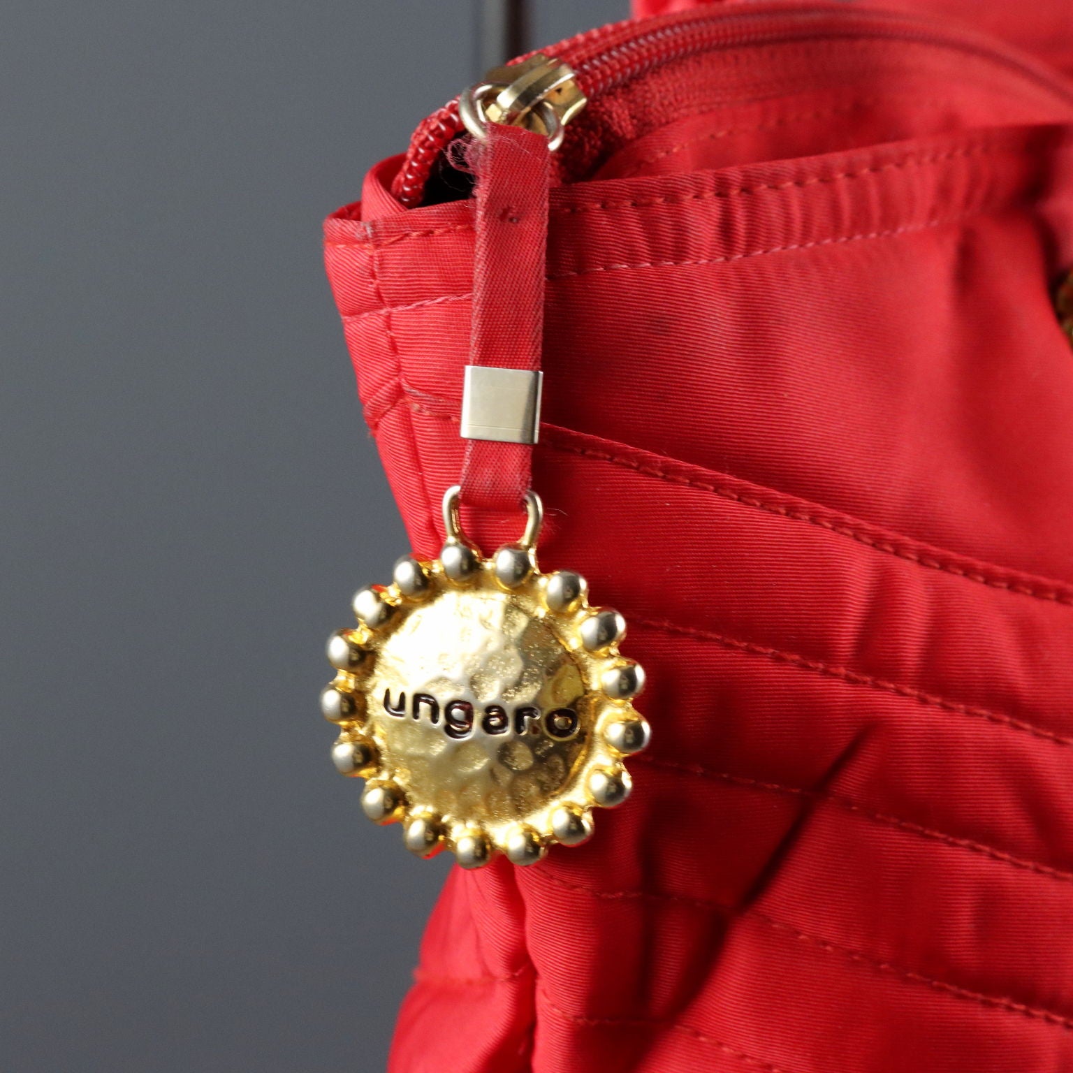 Vintage Ungaro Bag Red Fabric Gilded Metal France 1980s-1990s