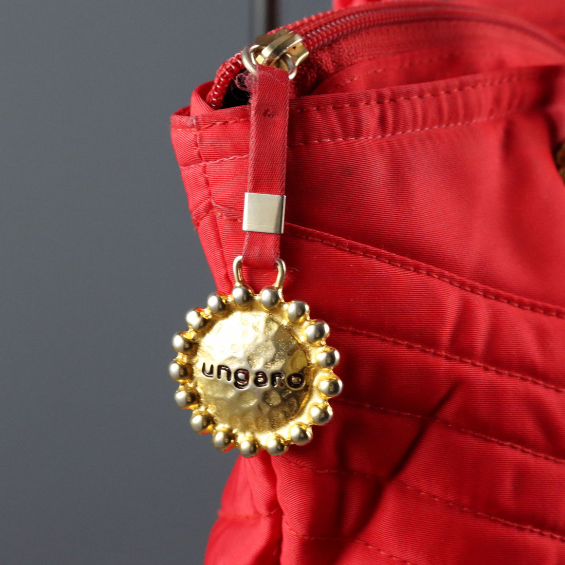 Vintage Ungaro Bag Red Fabric Gilded Metal France 1980s-1990s