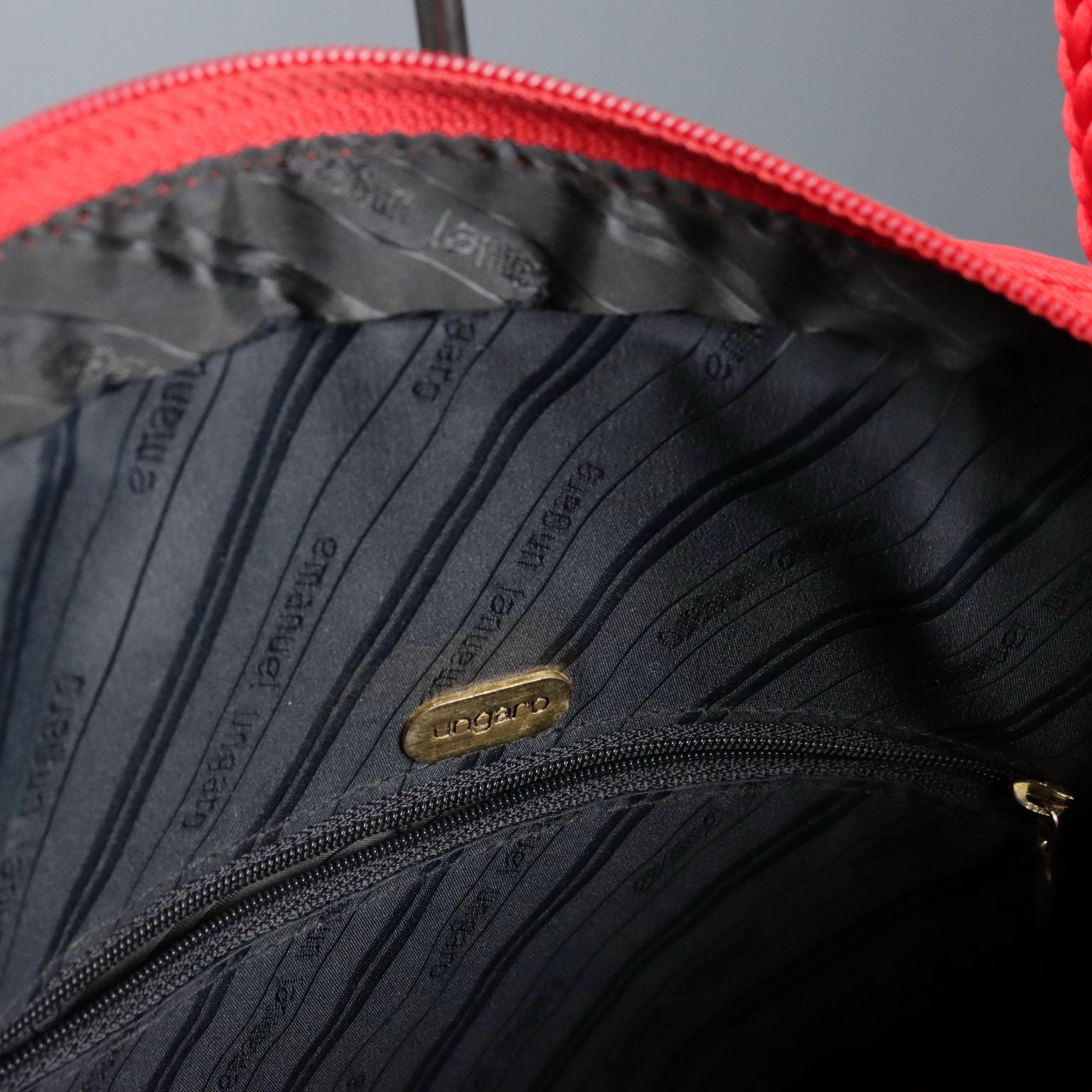 Vintage Ungaro Bag Red Fabric Gilded Metal France 1980s-1990s