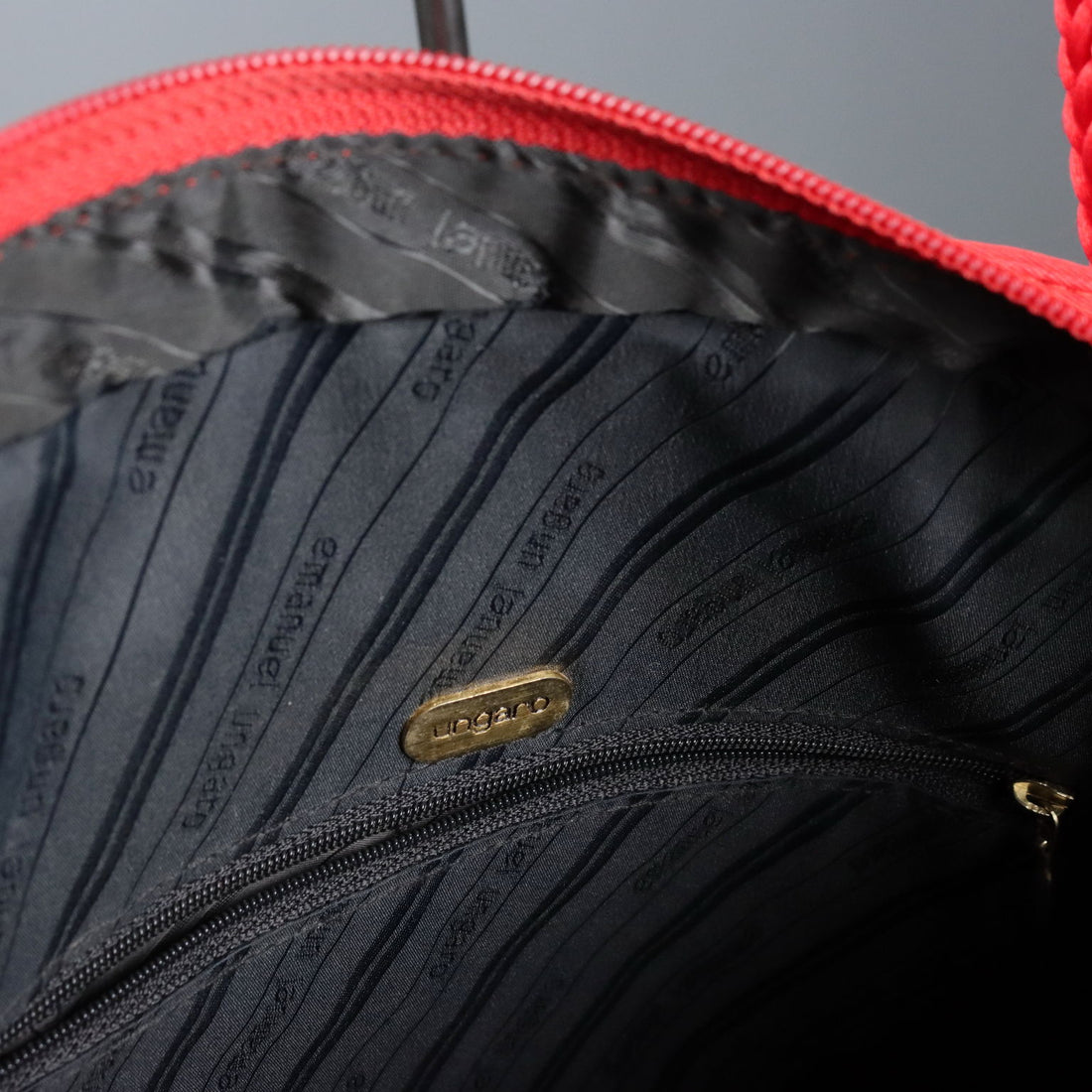 Vintage Ungaro Bag Red Fabric Gilded Metal France 1980s-1990s