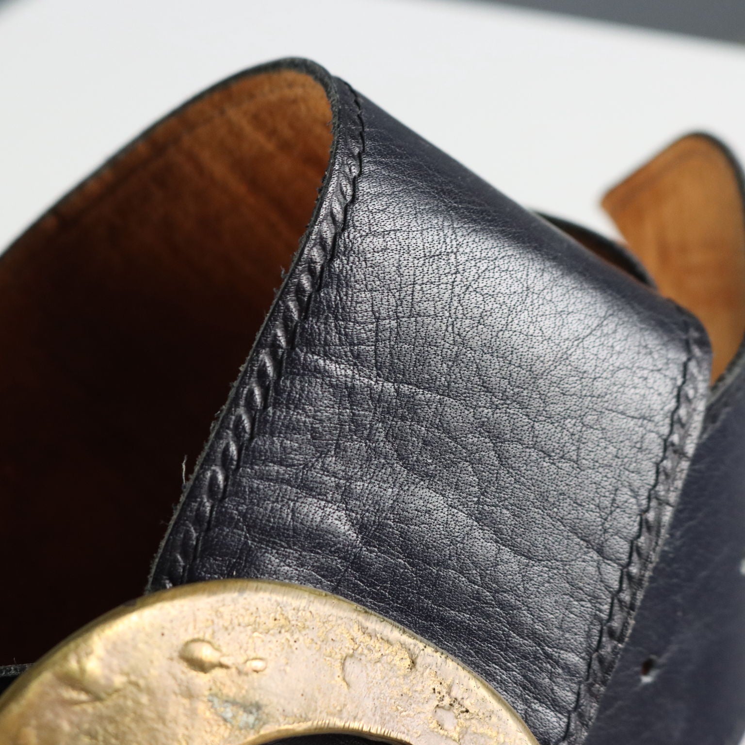 Vintage Belt Blue Leather Metal Buckle Italy 1970s-1980s