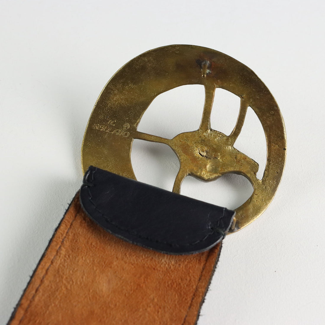 Vintage Belt Blue Leather Metal Buckle Italy 1970s-1980s