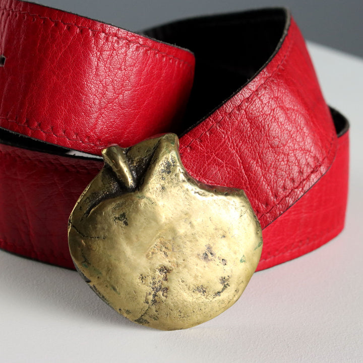 Vintage Belt Red Leather Metal with Apple Vintage 1970s-1980s