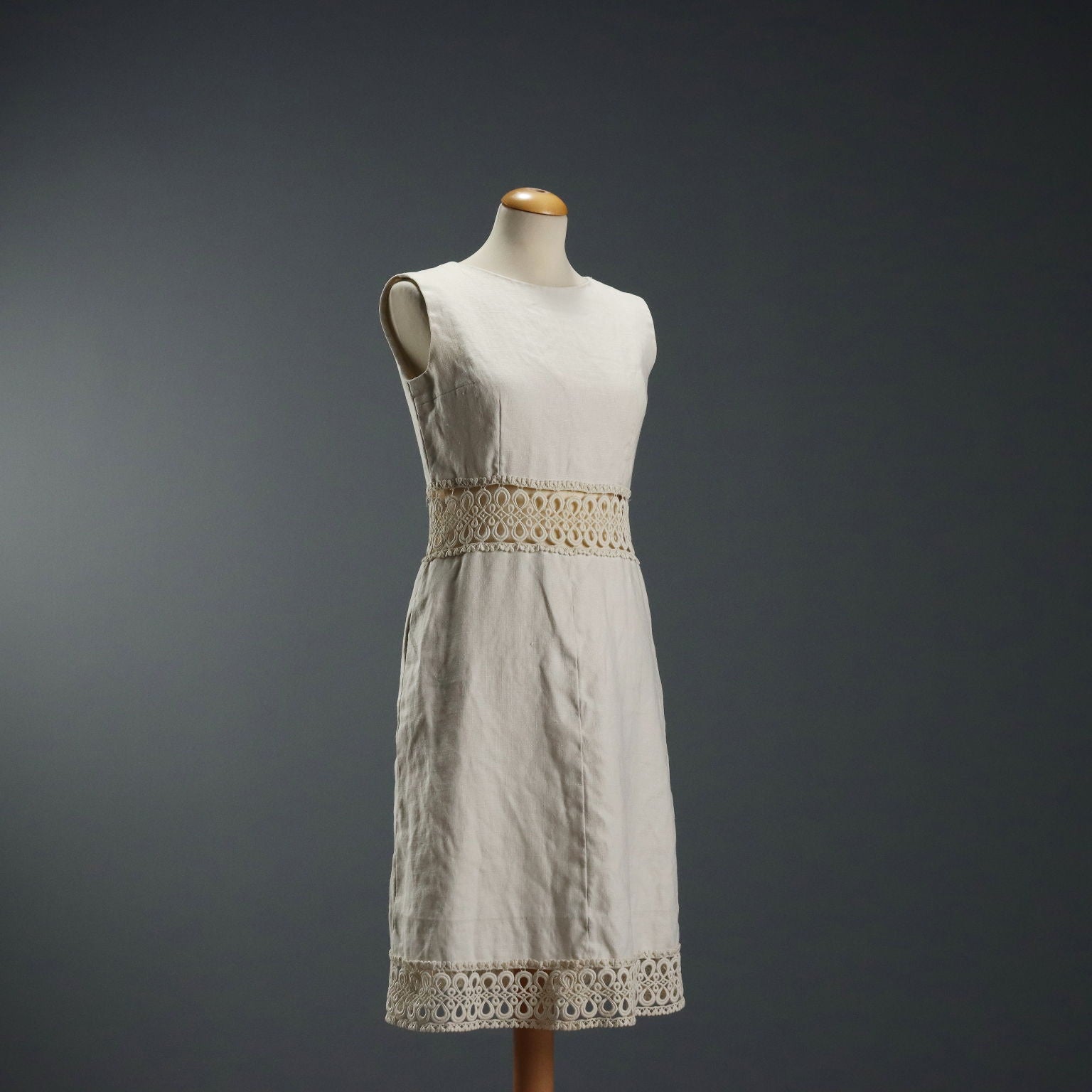 Vintage White Dress Linen UK Size 10/12 Sartoria Zaccarini Milano 1960s