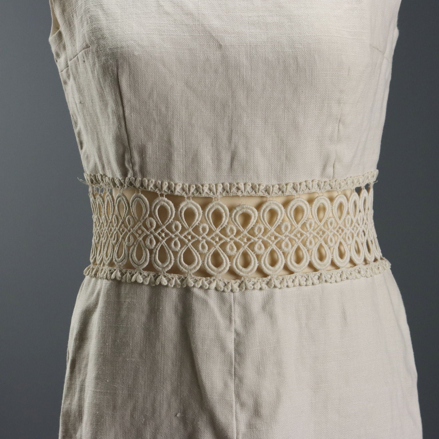 Vintage White Dress Linen UK Size 10/12 Sartoria Zaccarini Milano 1960s