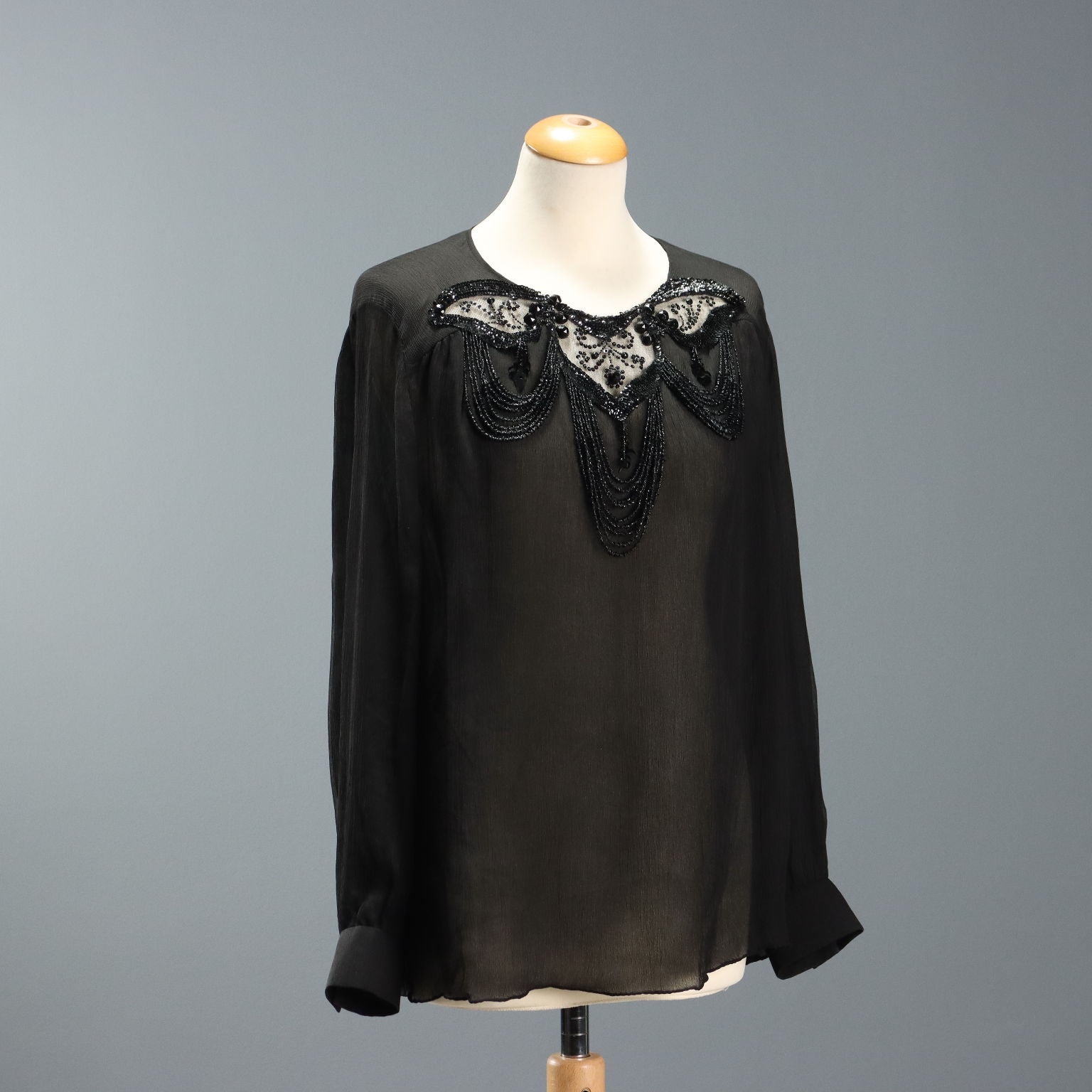 Vintage Silk Blouse with Leather Embroideries UK Size 14 1970s-80s