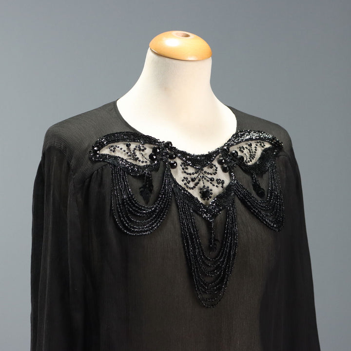 Vintage Silk Blouse with Leather Embroideries UK Size 14 1970s-80s