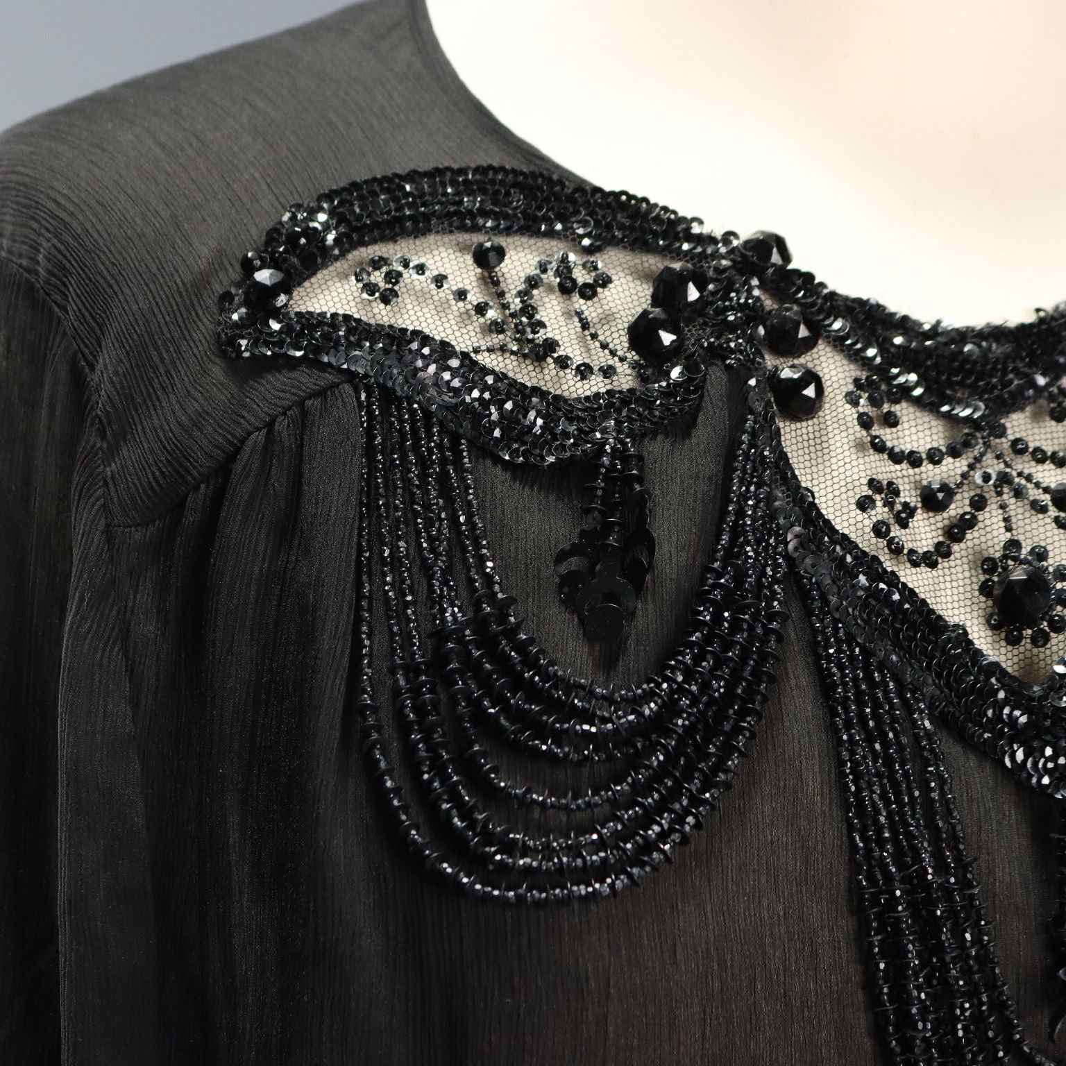 Vintage Silk Blouse with Leather Embroideries UK Size 14 1970s-80s