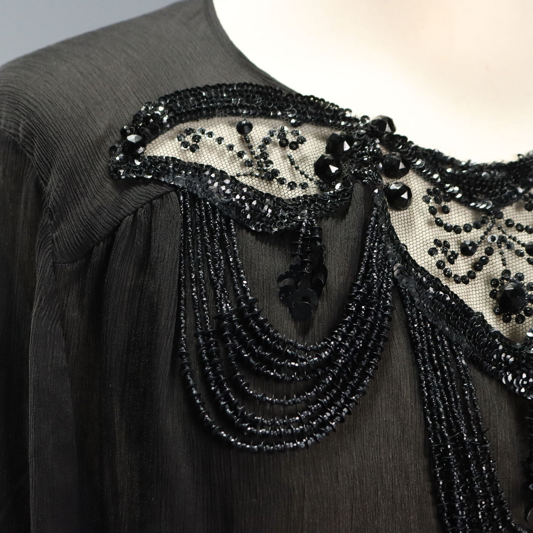 Vintage Silk Blouse with Leather Embroideries UK Size 14 1970s-80s