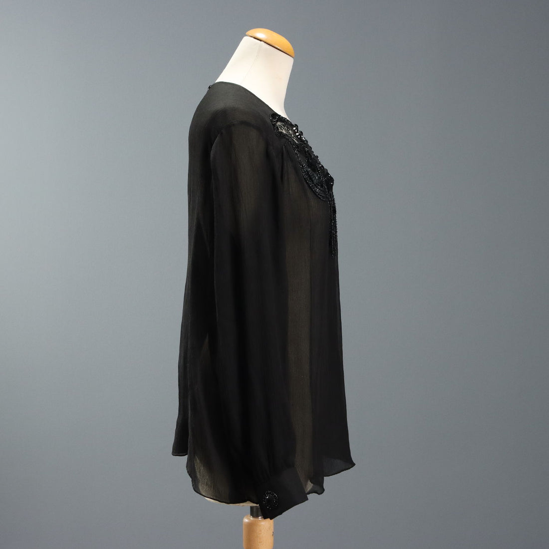 Vintage Silk Blouse with Leather Embroideries UK Size 14 1970s-80s