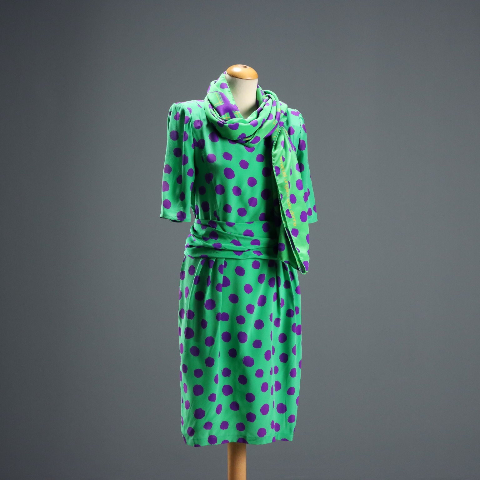 Vintage Ungaro Dress Silk with Scarf UK Size 14 France 1980s-1990s