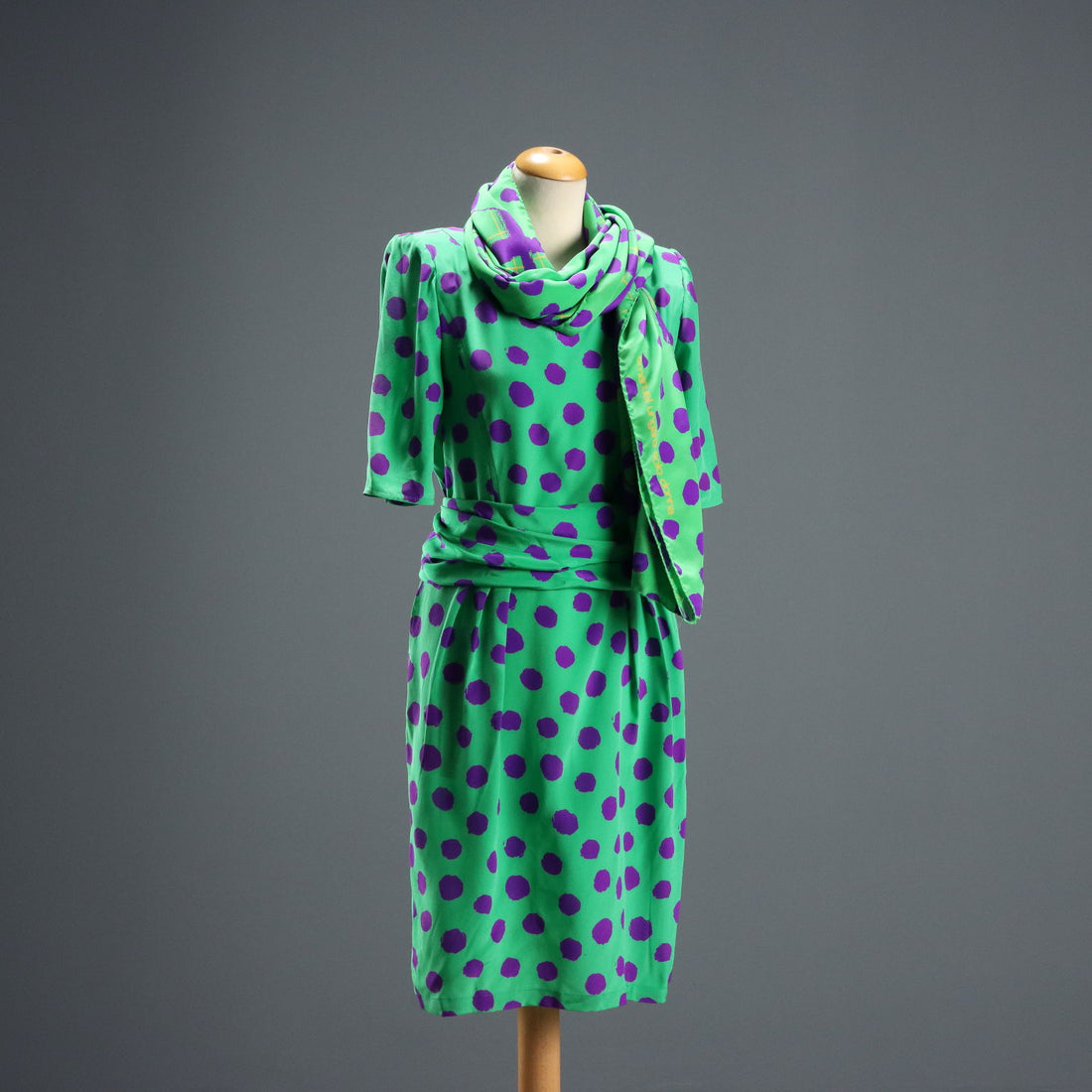 Vintage Ungaro Dress Silk with Scarf UK Size 14 France 1980s-1990s