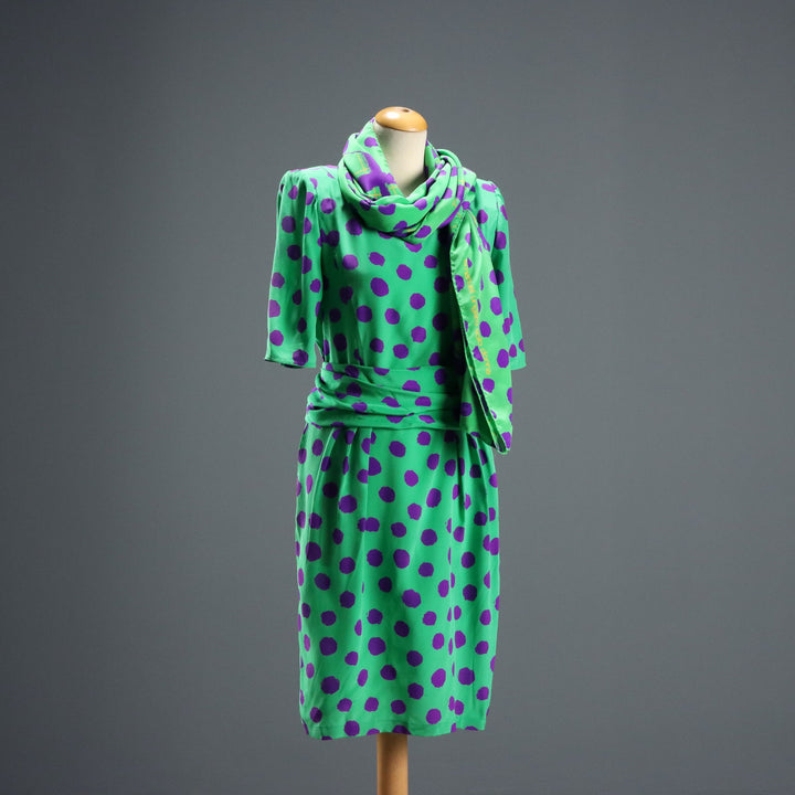 Vintage Ungaro Dress Silk with Scarf UK Size 14 France 1980s-1990s