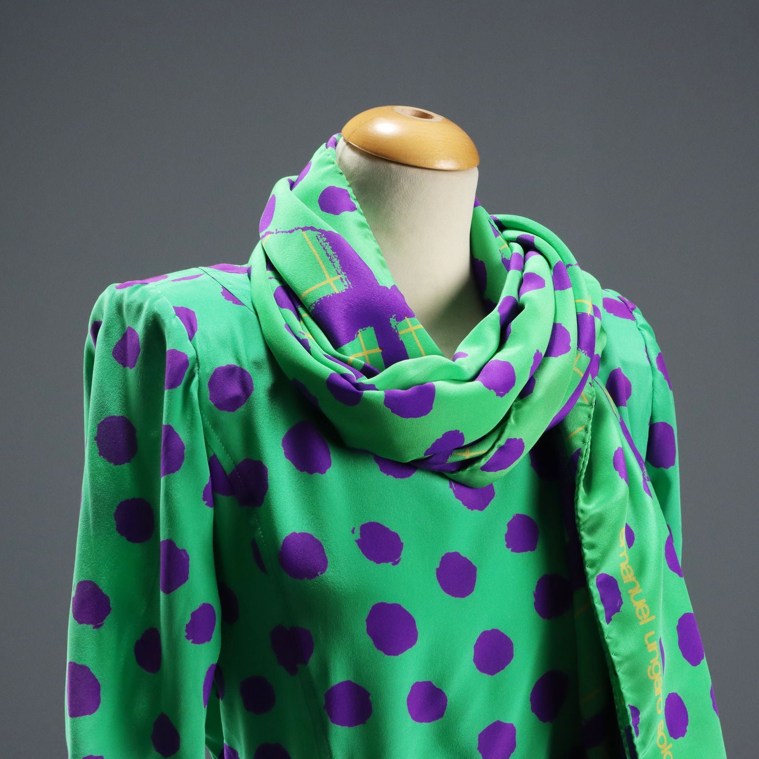 Vintage Ungaro Dress Silk with Scarf UK Size 14 France 1980s-1990s