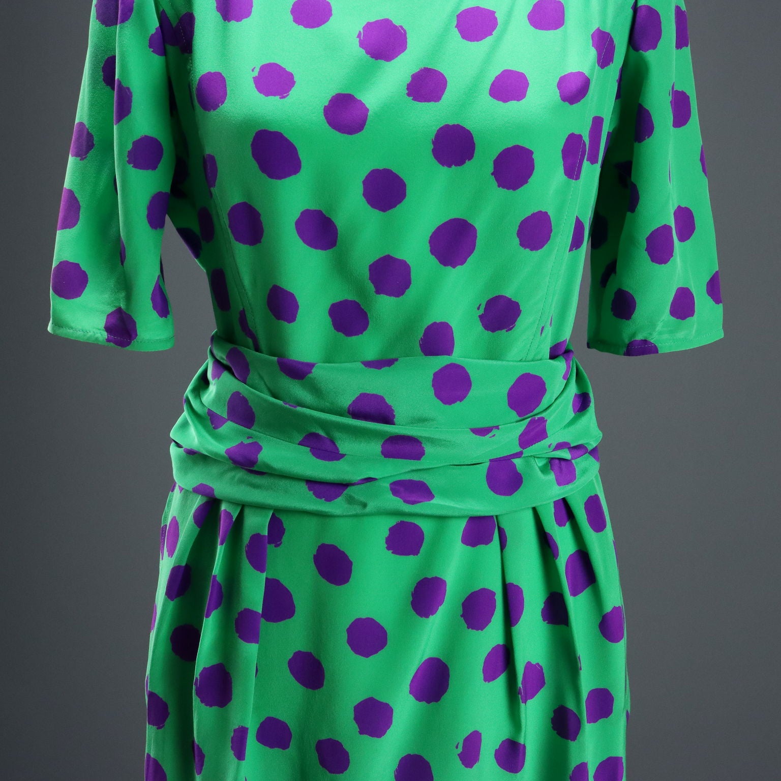 Vintage Ungaro Dress Silk with Scarf UK Size 14 France 1980s-1990s