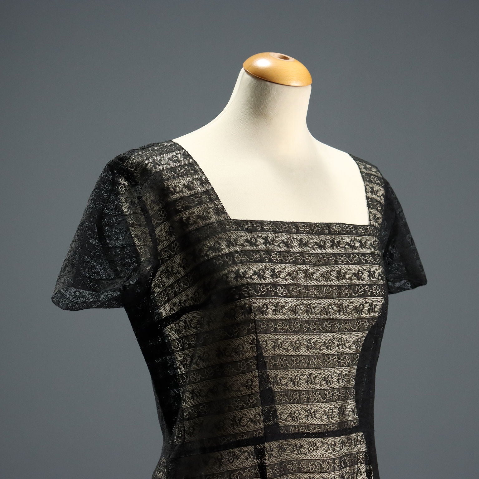 Vintage Black Sheer Lace Dress UK Size 14 Italy 1970s-80s