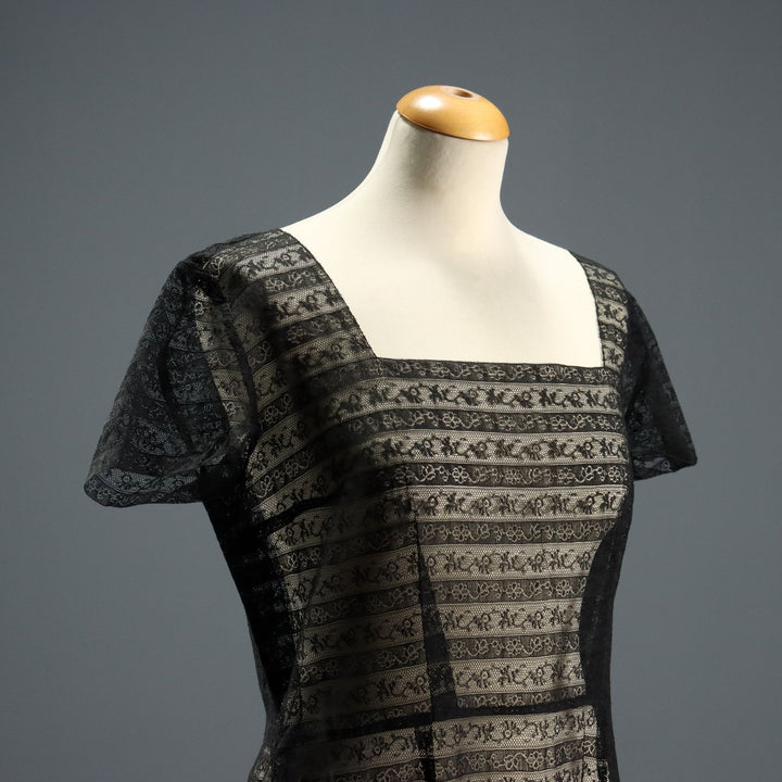 Vintage Black Sheer Lace Dress UK Size 14 Italy 1970s-80s