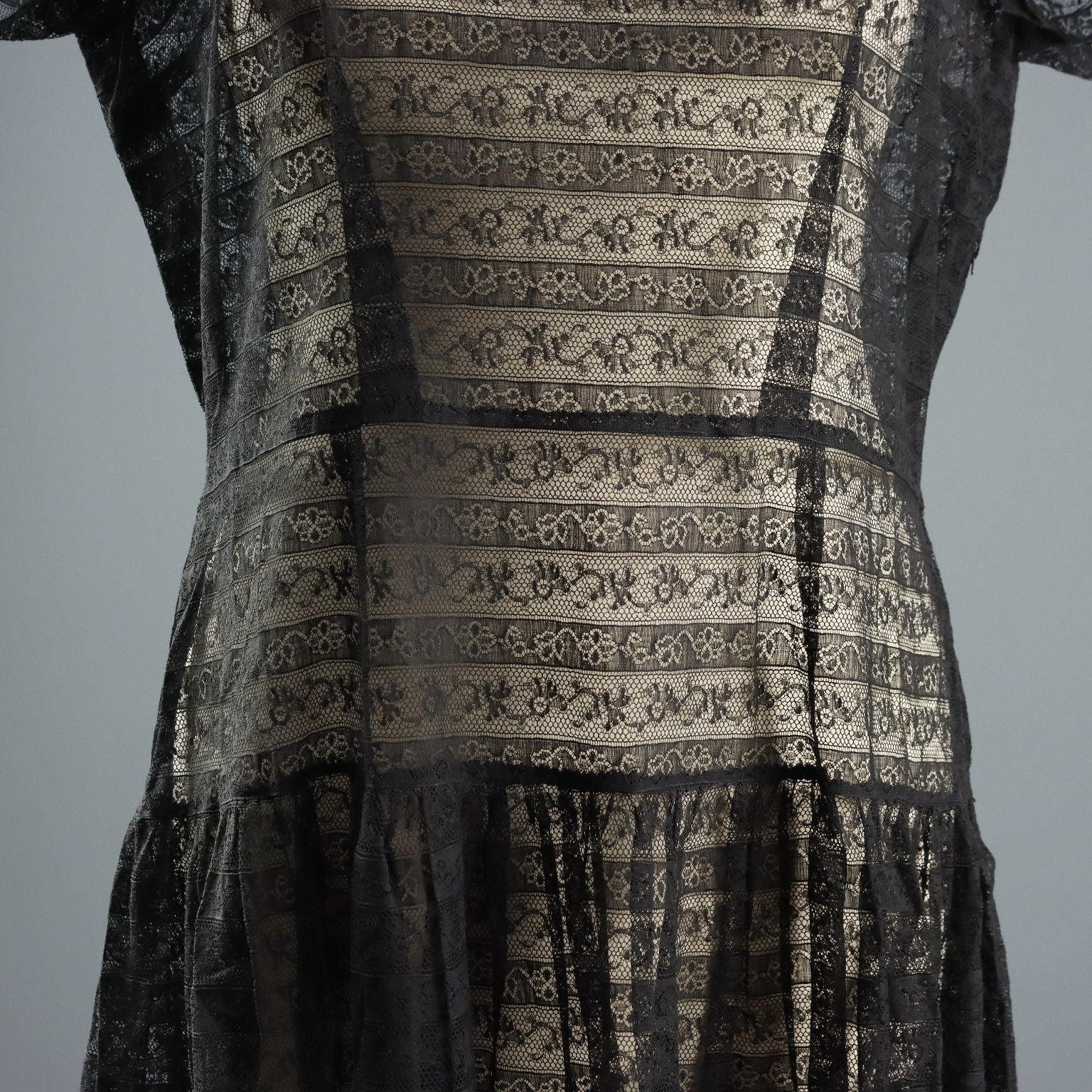 Vintage Black Sheer Lace Dress UK Size 14 Italy 1970s-80s