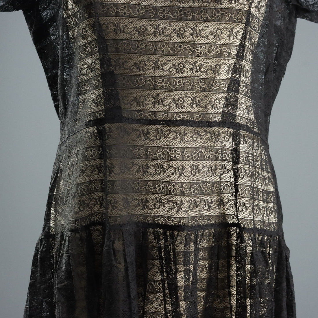 Vintage Black Sheer Lace Dress UK Size 14 Italy 1970s-80s